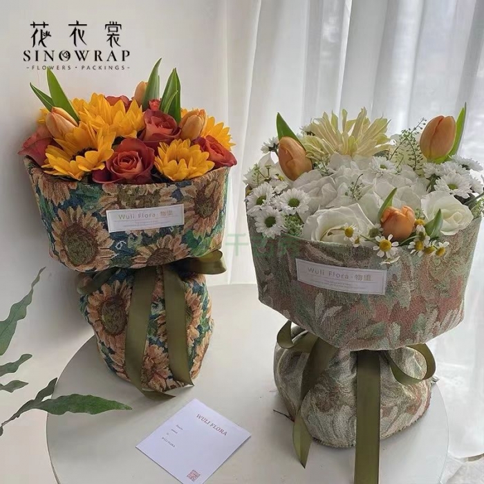 花衣裳-復古油畫布包裝紙圓形花束DIY藝術鮮花包裝