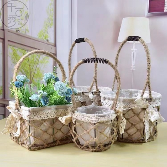 手工編織鐵麻繩鮮花花籃