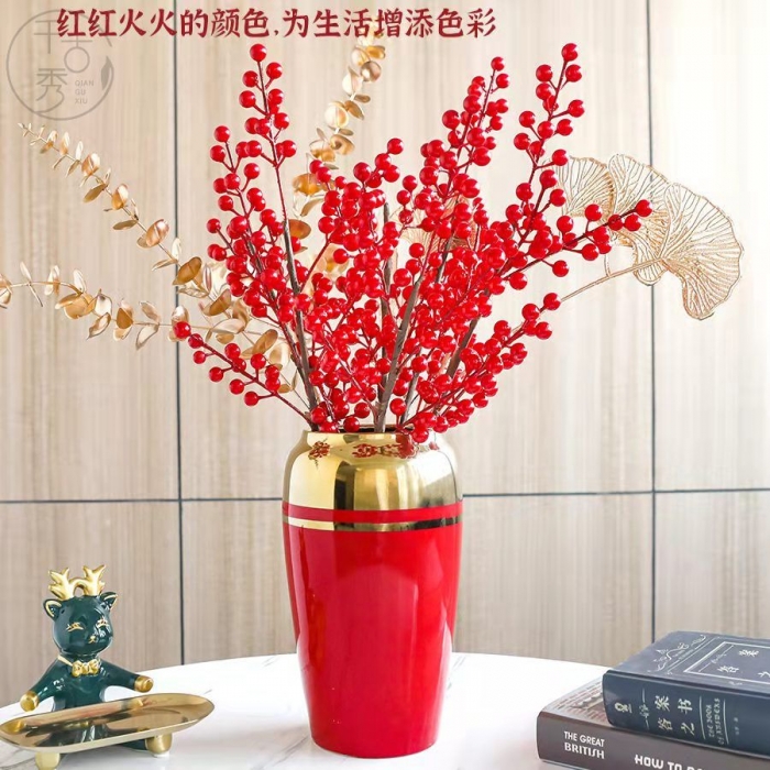 陶瓷花瓶新年裝飾簡(jiǎn)約搭配冬青果